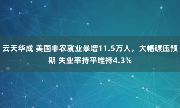 云天华成 美国非农就业暴增11.5万人，大幅碾压预期 失业率持平维持4.3%